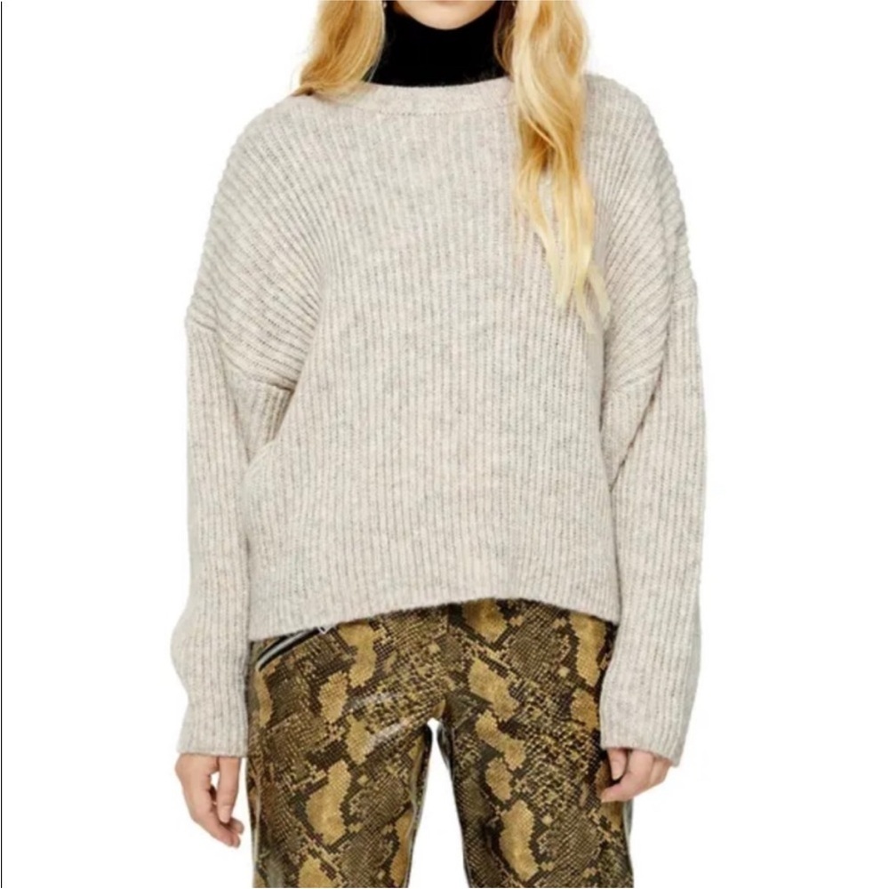 TopShop Gray Natural Tone Chunky Knit Drop Shoulder Sweater Size 12 EUC